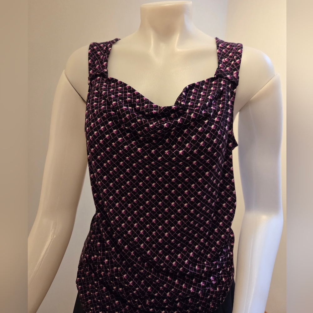 WHITE HOUSE BLACK MARKET PRINT TANK SHELL WITH COWL NECK AND RUCHED SIDES